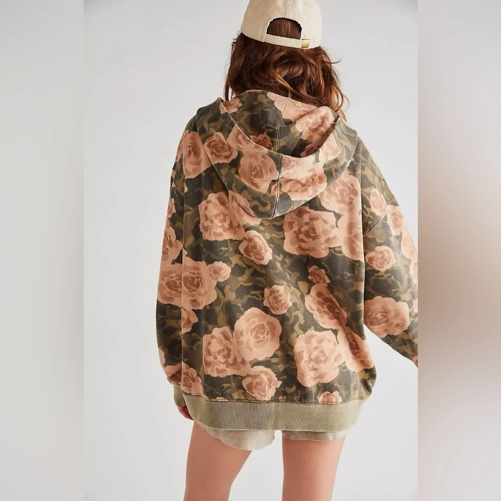 We The Free It’s A Vibe Oversized Relaxed Fit Hoodie In Green Moss Print Size XS - Picture 3 of 8